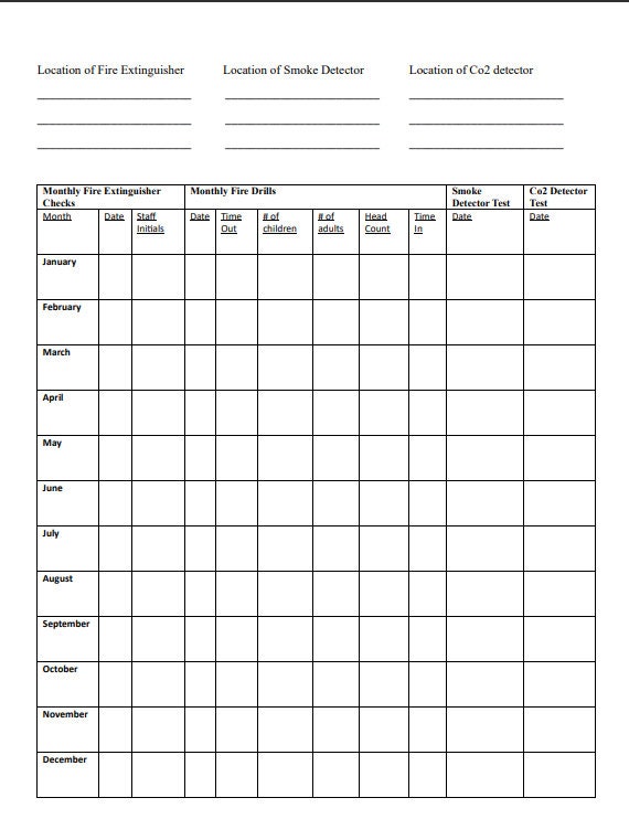Daycare Monthly Fire Drill / Smoke Detector / Co2 (Download Now) - Etsy