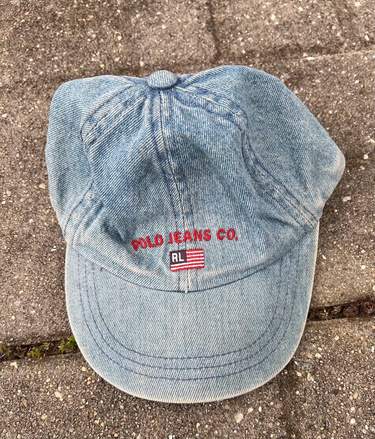 Vintage POLO SPORT RALPH LAUREN Denim Hat Cap USA Flag