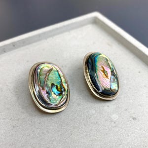 Vintage Mexican Alpaca Silver & Abalone Clip On Earrings