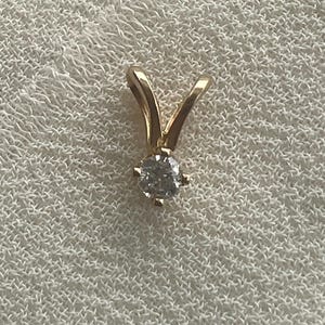 14K Yellow Gold Genuine Natural Diamond Vintage Estate Solitaire Pendant for Necklace- NO CHAIN
