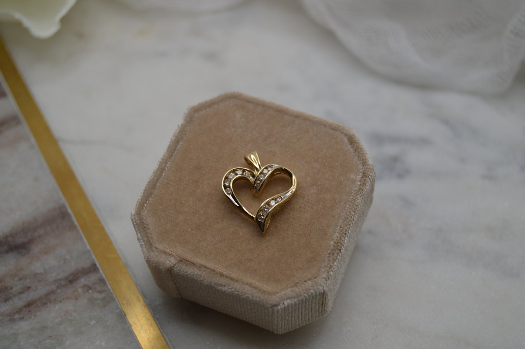 10K Vintage Estate Diamonds Open Heart Pendant for Necklace Etsy