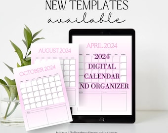 Digital Calendar and Planner, Printable 2024 Calendar, Pink Calendar, Cute Digital Planner, 2024 Tracker, Digital Products