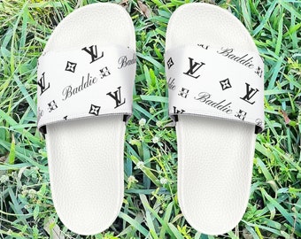 White Women's Slide Sandals, White Summer Slippers, Beach Sliders For Women