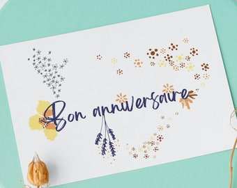 Carte Bon anniversaire, Joyeux fête, Carte de voeux imprimable, Carte d'anniversaire française, imprimable et pliable