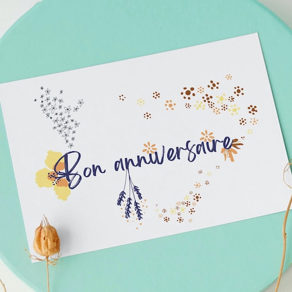 Carte Bon anniversaire, Joyeux fête, Carte de voeux imprimable, French birthday card, printable and foldable