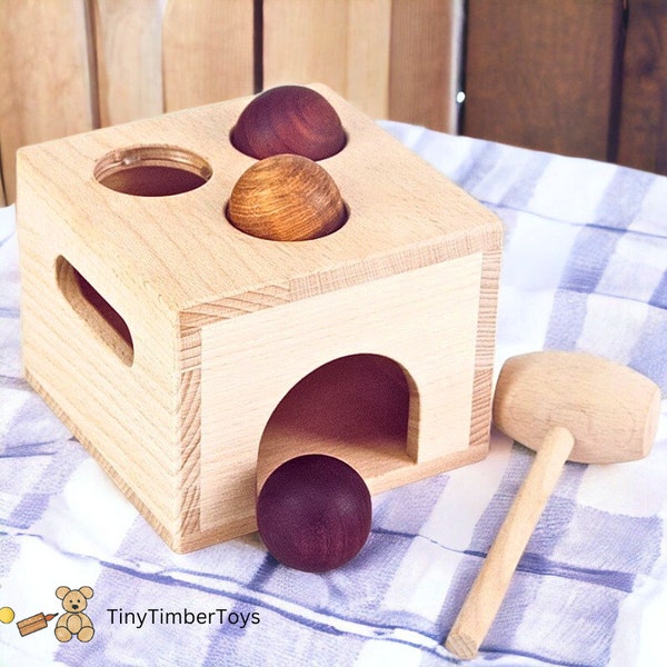Montessori Object Permanence Box, Montessori Toys for 3 Year Old, Baby Imbucare Box Ball, Wooden Toys for Kids, Baby Toys, Gift for Toddlers