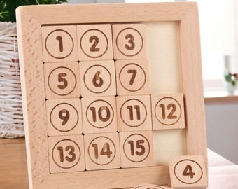 Wooden Sliding Puzzle for Kids, Educational Toys for Toddlers, Numbers Sliding Puzzle, Wooden Puzzle Game, Montessori Puzzle Christmas Gift