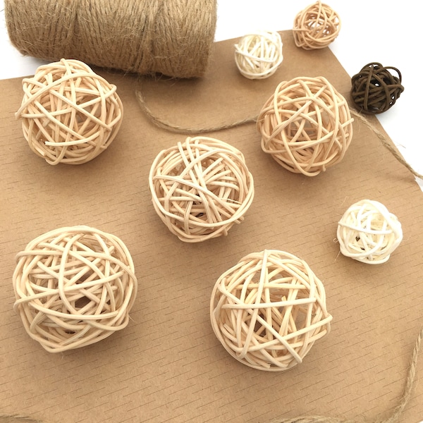 7 pcs Natural Beige  Decorative Willow Rattan Balls Christmas Baubles Wedding Party Craft Supplies Home Decoration Vase Filler