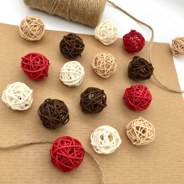 12 pcs Brown Red White Beige Mix Decorative Willow Rattan Balls Christmas Baubles Wedding Party Craft Supplies Home Decoration Vase Filler