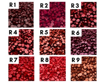Puede incluir: Nueve colores diferentes de cera de sellado, etiquetados del R1 al R9. La cera tiene forma de pequeños discos redondos.