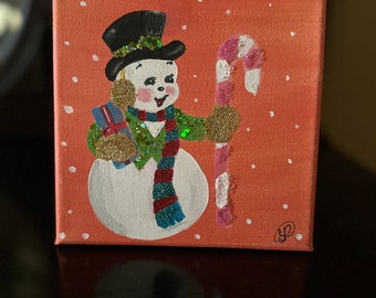 Vintage glitzy snowman painting