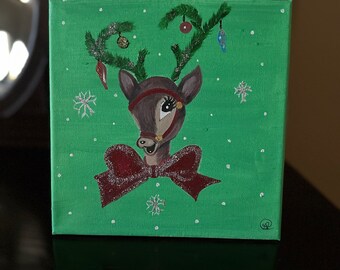Vintage glitzy reindeer painting