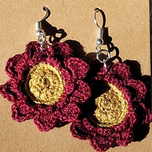 Red and Gold Poppy Micro crochet Earrings