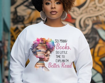 Chemise marron fille lit, sweat rat de bibliothèque, sweat mélanine, chemise de lecture, cadeau de bibliothécaire, majeure en anglais, propriété noire, art fille noire