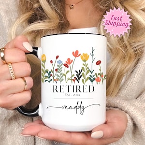 Retirement Mug, Personalized Happy Retirement Cup, Custom Retired Leaving Gifts for Women Coworker Boss Woman Teacher, Retiring Coffee Mug