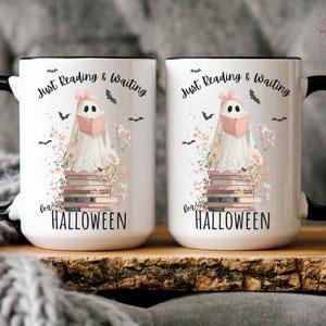 Reading Halloween Ghost Mug, Cute Coquette Lace Ghost Book Lovers Coffee Cup, Bookish Ghost Gift, Spooky Season Vibes, Fall Book Coffee Mug