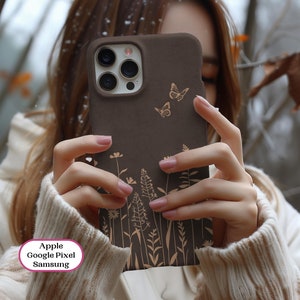 Floral Phone Case, Nature Lover Gift, Botanical Wildflower Butterfly Protective Tough Case for iPhone 16 15 14 Plus Pro Max, Samsung, Pixel