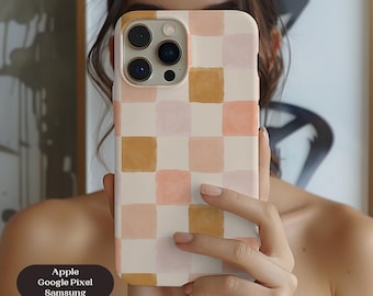 Boho Checkered Phone Case: Watercolor Squares, Protective Cover
