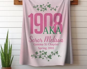 Custom Sorority Blanket, Sorority Gift, Pink and Green, sorority paraphernalia, alpha kappa alpha inspired, gift for soror, Sisterhood 1908