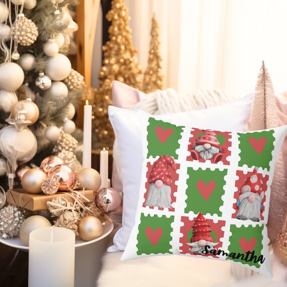 Personalize Gnome Christmas Pillow Holiday Pillows Custom Pillow Gnome Christmas Gnome Gift Gnome Pattern Garden Gnome Gnome Family Etsy