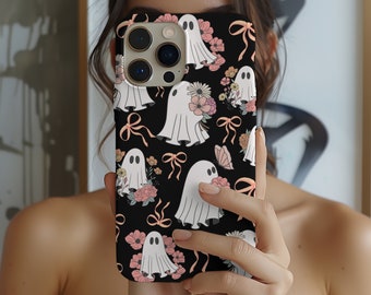 Funda para teléfono con diseño floral fantasma y coqueta: Halloween para iPhone, Samsung y Pixel