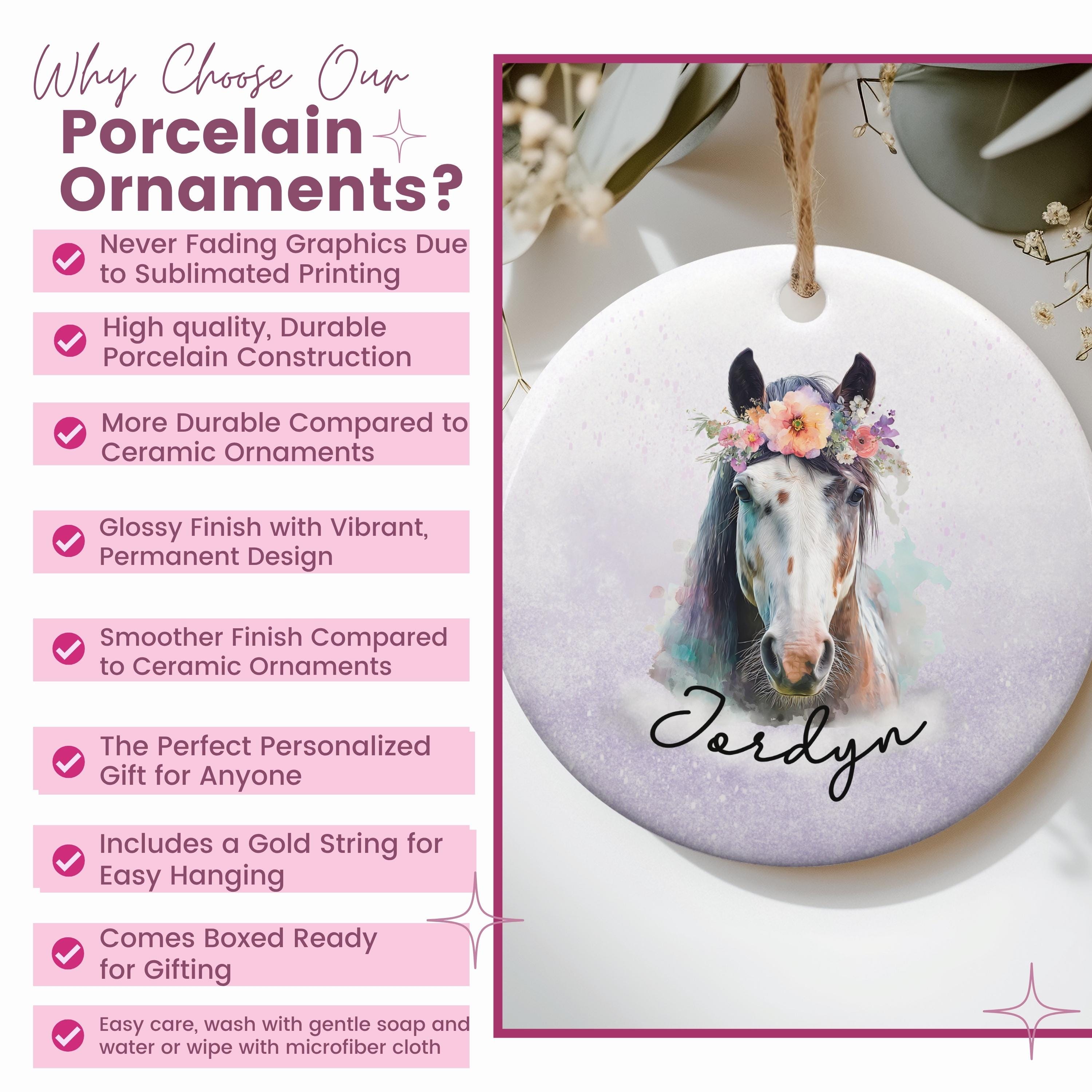 Personalized Horse Gift Ornament, Custom Name Equestrian Gift for Horse ...