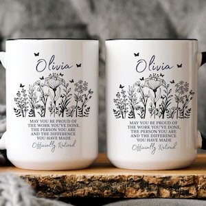 Retirement Mug, Personalized Happy Retirement Cup, Custom Retired Leaving Gifts for Women Coworker Boss Woman Teacher, Retiring Coffee Mug