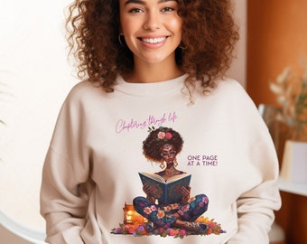 Black Woman Reading Sweatshirt: Melanin Librarian Gift