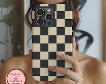 Funda de teléfono a cuadros: moderna funda de tablero de ajedrez bohemio