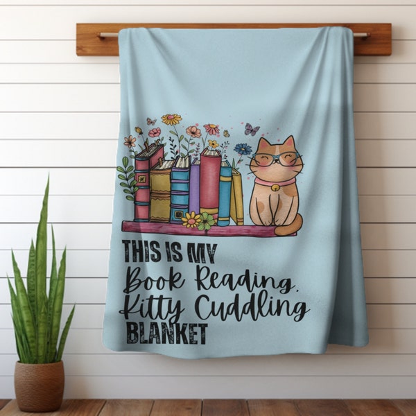 Book Blanket, Cat Blanket, Reader Gift, Reading Blanket, Cat Lovers Gift for Cat Mom, Book Lover Blanket, Librarian Gift, Reader Gift,Sherpa