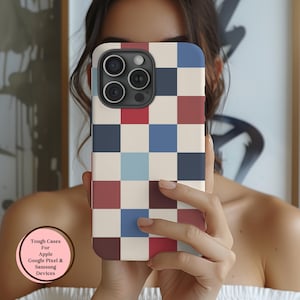 Checkered Phone Case for iPhone 16 15 14 13 12 11 X XR Plus Pro Max, Samsung Galaxy, Google Pixel Cover, Trendy Aesthetic boho checkerboard