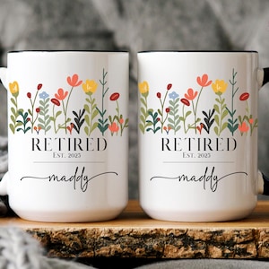 Retirement Mug, Personalized Happy Retirement Cup, Custom Retired Leaving Gifts for Women Coworker Boss Woman Teacher, Retiring Coffee Mug