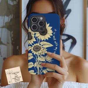 Sunflower Christian Phone Case, Bible Jesus Tough Phone Cover for iPhone 16 15 14 Plus Pro Max, Samsung, Pixel Religious Christian Gift