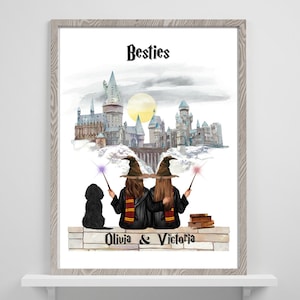 Custom Best Friends Print Personalised Wizard School Gift For Friends Christmas Friends Magic School Wand Always Together Portrait Gift
