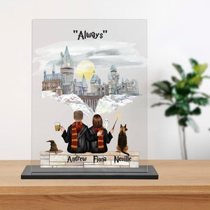 Custom couple wizard portrait harry style gifts for couples with pet wizard family print gift, wizard school couple print, custom made gifts