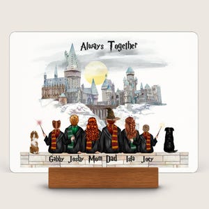 Custom couple wizard portrait harry style gifts for couples with pet wizard family print gift, wizard school couple print, custom made gifts image 2
