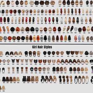 May include: A chart of 100 different girl hair styles. The styles are numbered and shown from the back. The chart is titled "Girl Hair Styles".