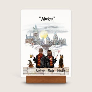 Custom couple wizard portrait harry style gifts for couples with pet wizard family print gift, wizard school couple print, custom made gifts