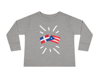 Puerto Rico & Dominican Republic Long Sleeve Toddler Tee I Camiseta manga larga para Toddler Puerto Rico y República Dominicana