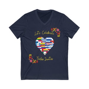 Hispanic Heritage Month Unisex Kurzarm T-Shirt mit V-Ausschnitt