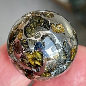 Seymchan Pallasite meteorite sphere , 25.6 mm