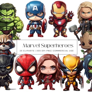 25 Superhelden Clipart Collection, perfekt für Partyeinladungen, Wandkunst, Geburtstagskarten und Dekorationen - Instant Download