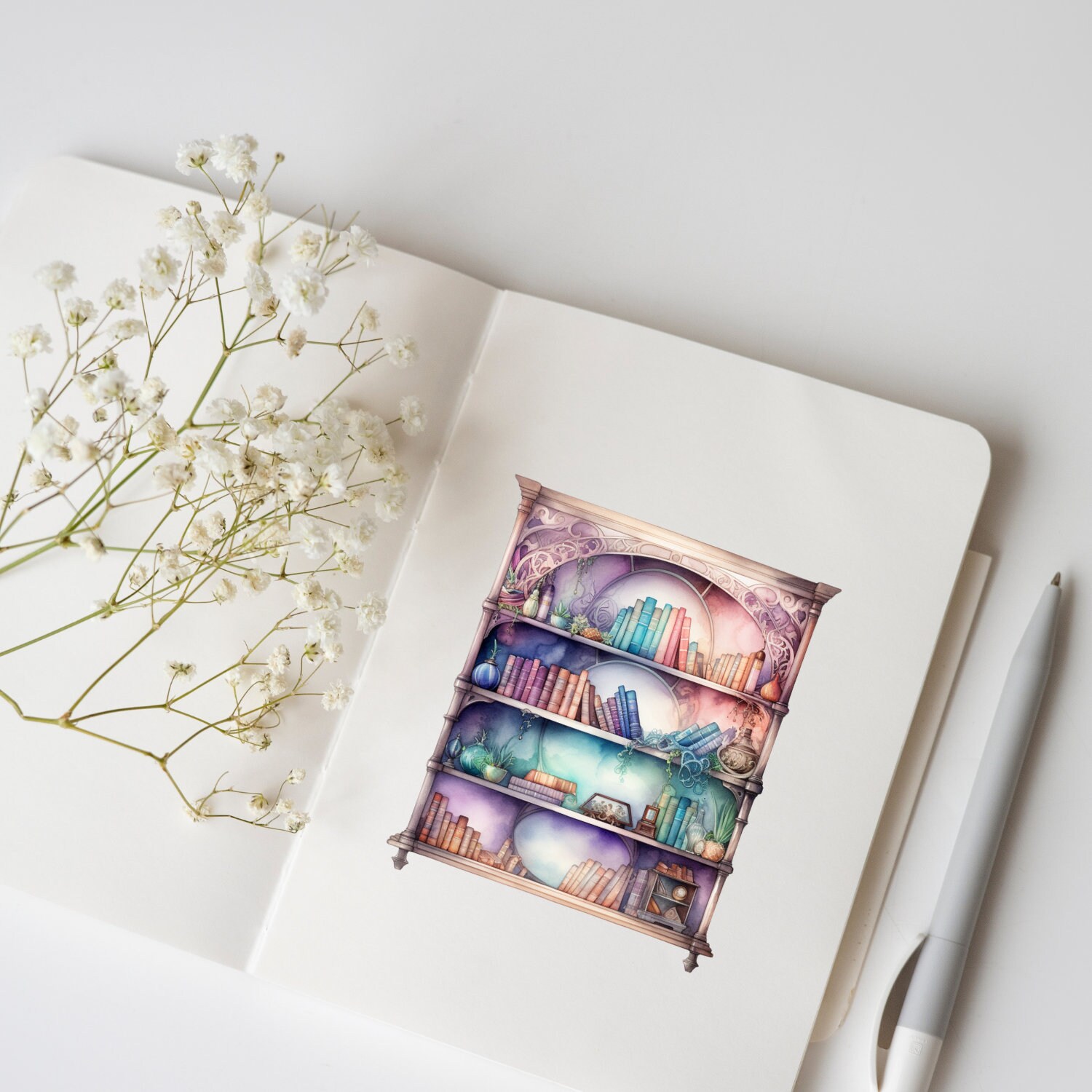 23 Watercolour Bookcases Clipart Perfect for Scrapbooks Wall Etsy