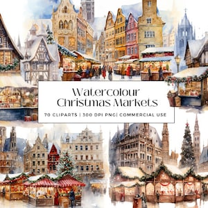 70 Watercolor Christmas Markets Collection, Perfect for Birthday Cards, Invitations, Gifts, Decor, Instant Download, Commercial Use