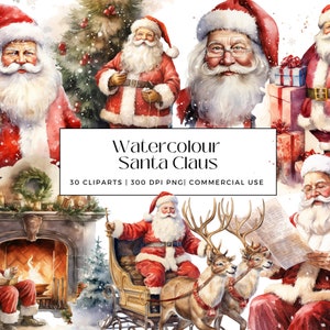 30 Coleção de Papai Noel em aquarela, perfeita para cartões de Natal, convites, presentes, decoração, download instantâneo, uso comercial