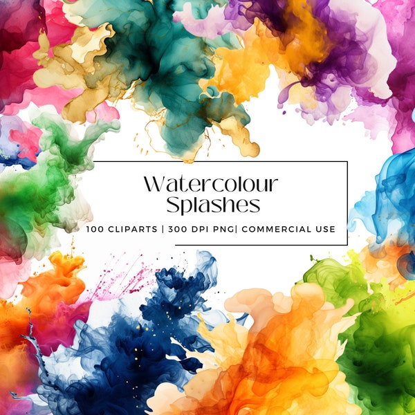 100 Aquarell Spritzer Sammlung, perfekt für Karten, Einladungen, Geschenke, Dekor, Wandkunst, sofortigen Download und kommerzielle Nutzung