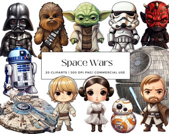 20 Space Wars Clipart Collection, Perfect for party invitations, wall art,  birthday cards and decorations - Instant Download