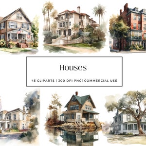 45 Watercolor Houses Clipart Images | Perfect for Printables | Wall Art | Cards | Journals |  Instant Download for Commercial Use