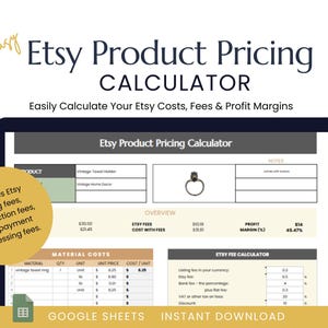 Etsy Preisrechner Google Sheet | Berechnet einfach Etsy-Gebühren, Kosten und Gewinnmarge | Etsy Verkäufer Tabelle | Handgemachtes Preis-Tool