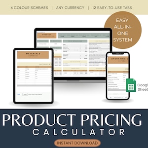 Product Pricing Calculator Spreadsheet | Profit Calculator |  Google Sheet Template,  Pricing Worksheet Small Business,  Profit Margin Guide